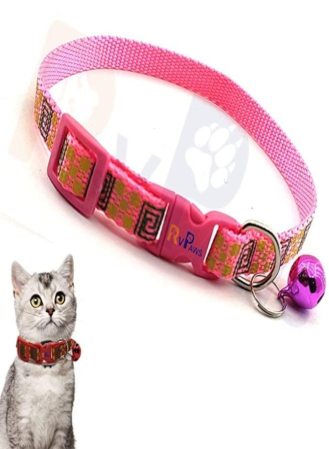 Pups&Pets 10 MM Puppy Collar and Leash Set - Puppy Printed Adjustable Nylon Collar with Leash for Cat and Puppy, Quick Release and Breathable Collar with Bell for Puppies, Small Dog & Cat (Pink) - Image 2